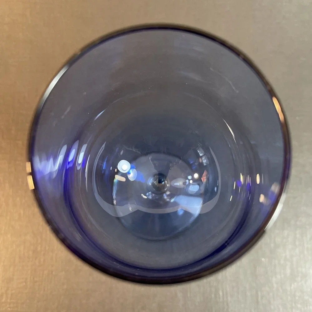 Pier 1 Hand Blown Pantiago Blue & Clear Wine Glass 9 1/8